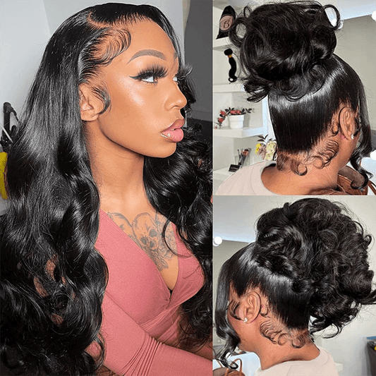 180% Density Long Body Wave 13×6 Lace Frontal Wigs Natural Black Lace Wigs For Sale
