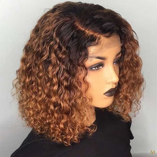 1B/30 Ombre Jerry Curly 4×4 And 13×4 Lace 180% Density Short Bob Wigs For Women Pre Plucked