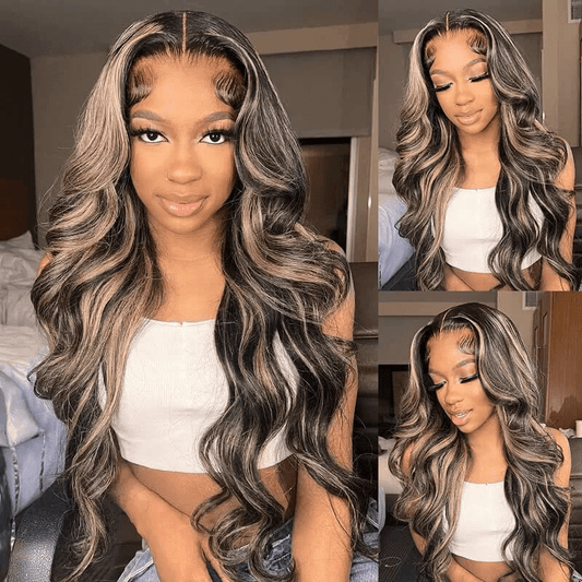 Balayage Highlight Colored 13x4 Lace Frontal Wigs Body Wave And Straight Human Hair Wigs