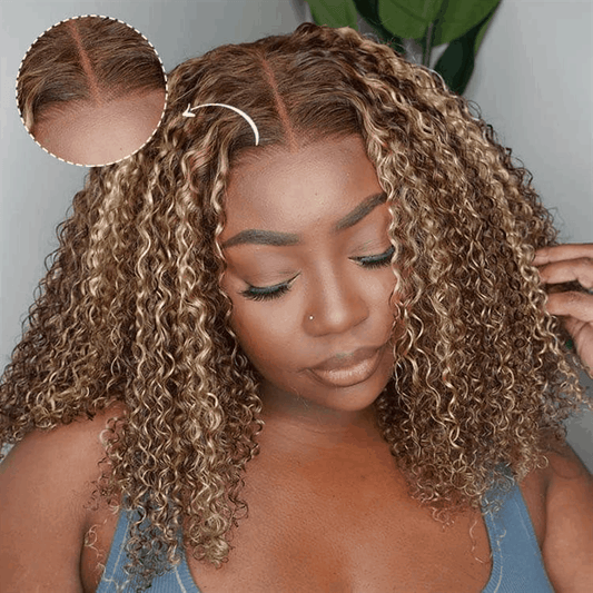 Flash Sale Wear Go TL412 Highlight Honey Blonde Kinky Curly And Jerry Curly Pre-Cut Lace Wig