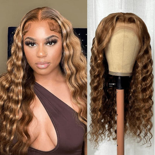 P4/27 Highlight Water Wave 13×4 Lace Frontal Human Hair Wigs Pre Plucked With Baby Hair