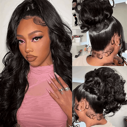 Remy Forte Body Wave 13×4 Lace And Full Lace Human Hair Wig Half Up Half Down Wig With Baby Hair Natural Black