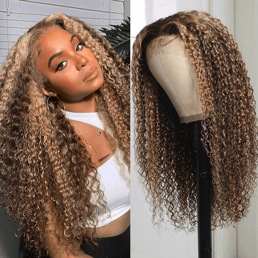 Ombre Highlight Piano Color 13×4 Lace Wig Jerry Curly Human Hair Wig With Baby Hair