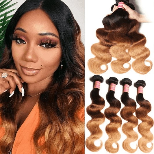 Remy Forte Three Tone Ombre 1B/4/27 Body Wave 4Pcs/Lot Colored Human Hair