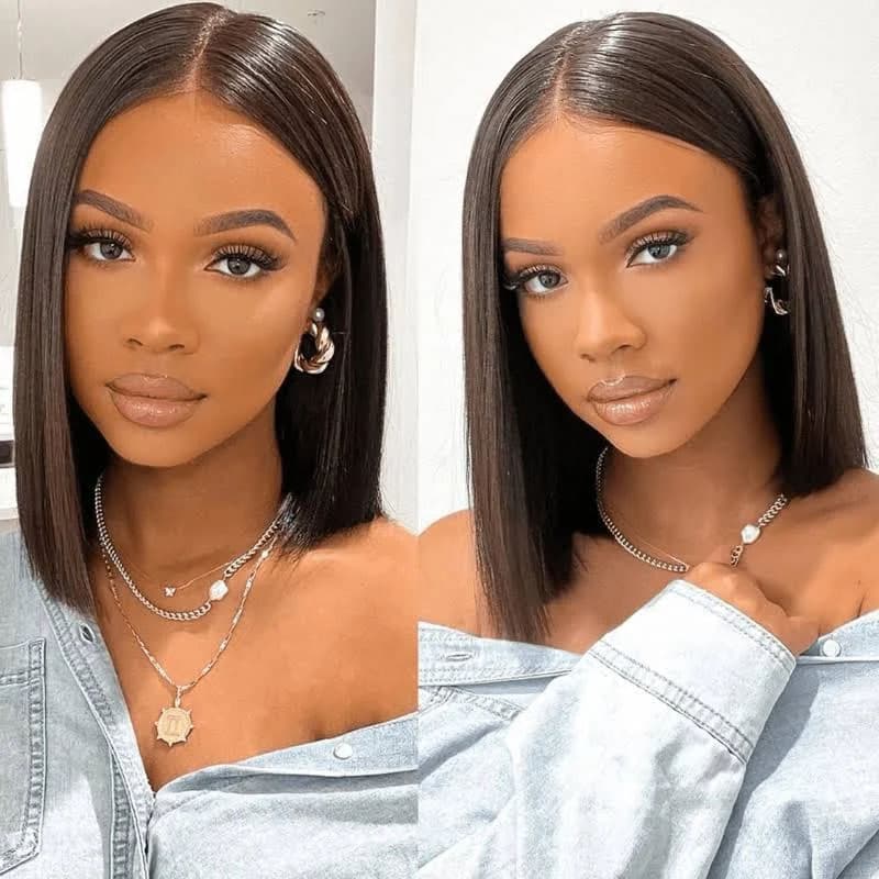 V Part Wig Straight Bob Human Hair Wig No Leave Out Glueless Wigs U Part Bob Upgrade Wigs