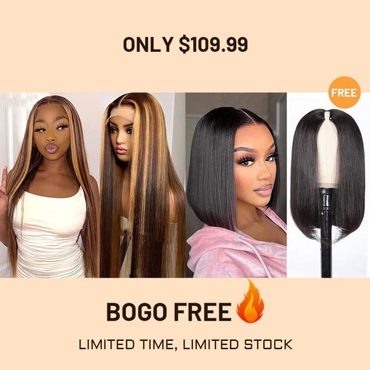 Bogo Free Piano Color Straight T Part Lace Wig And Free Natual Black V Part Bob Wig