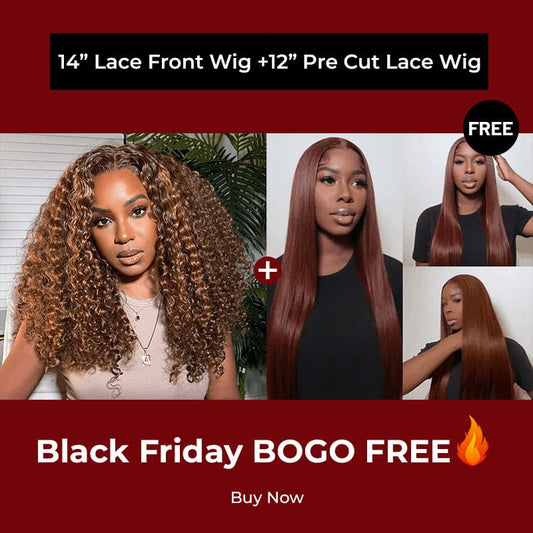 Bogo Free Highlights #4/27 Kinky Curly 13×4 Lace Wig And Reddish Brown Straight Pre-Cut Lace Wig For Black Friday