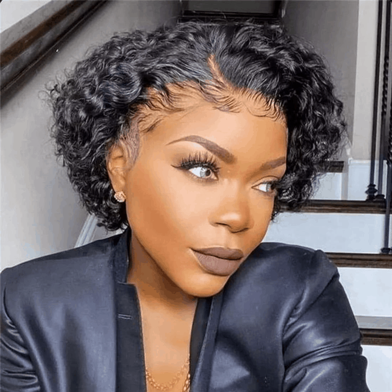 $59.19 Only 13×1 Lace Frotal Pixie Cut Wig Curly Bob Wigs Flash Sale