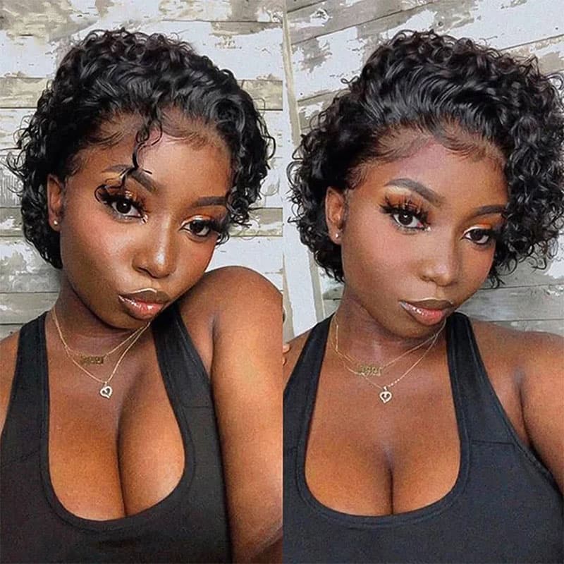 $59.19 Only 13×1 Lace Frotal Pixie Cut Wig Curly Bob Wigs Flash Sale