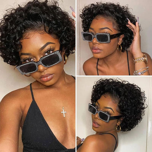 $59.19 Only 13×1 Lace Frotal Pixie Cut Wig Curly Bob Wigs Flash Sale
