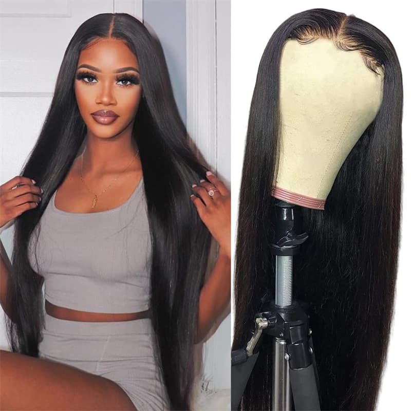 13×4 Lace Front Glueless HD Lace Wig Straight Hair Skin Melt Human Hair Wigs Natural Black Color