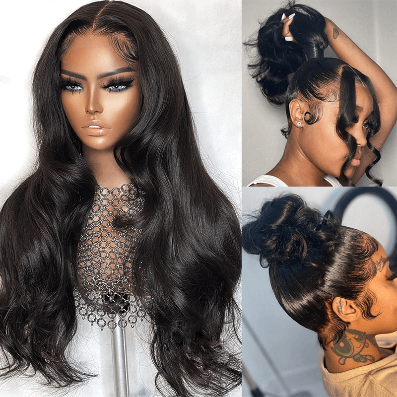 180% Density Long Body Wave 13×6 Lace Frontal Wigs Natural Black Lace Wigs For Sale