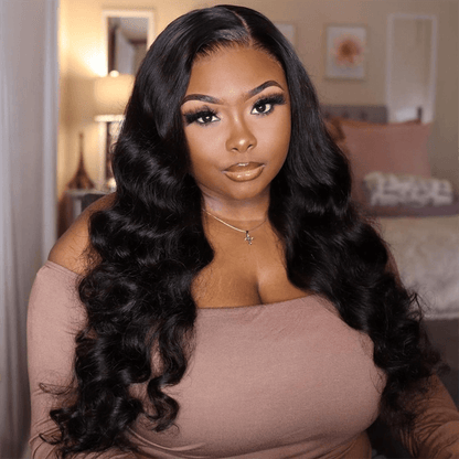 180% Density Long Body Wave 13×6 Lace Frontal Wigs Natural Black Lace Wigs For Sale