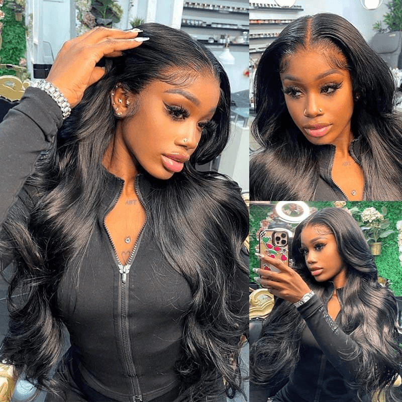 180% Density Long Body Wave 13×6 Lace Frontal Wigs Natural Black Lace Wigs For Sale