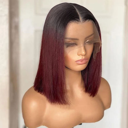 1B/99J Red Burgundy Wig Bob Lace Short Straight Human Hair Wigs Pre Plucked 180% Density