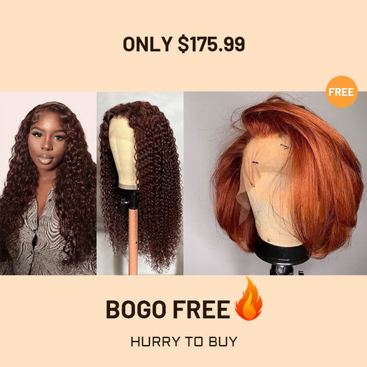 Bogo Free Auburn Color 13×4 Lace Jerry Curly And Free Ginger Orange T Part Bob Wig