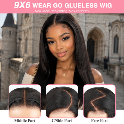 【New】Parting Max Kinky Straight 9x6 Lace Front Wig Pre Cut HD Lace Glueless Wear Go Human Hair Natural Black Beginner Friendly