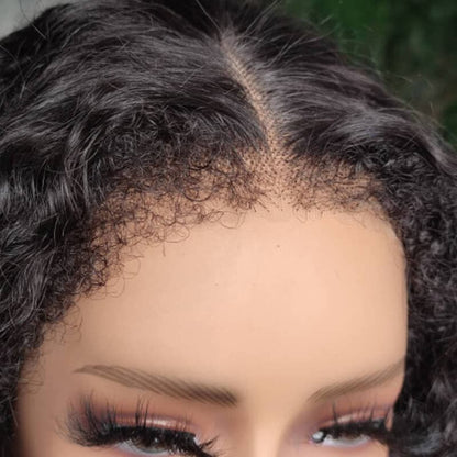 4C Natural Curly Edges Water Wave Hair Transparent HD Lace Front Wigs With Realistic Hairline
