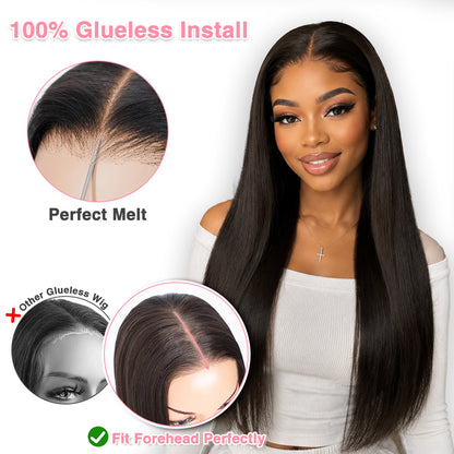 【New】Parting Max Kinky Straight 9x6 Lace Front Wig Pre Cut HD Lace Glueless Wear Go Human Hair Natural Black Beginner Friendly