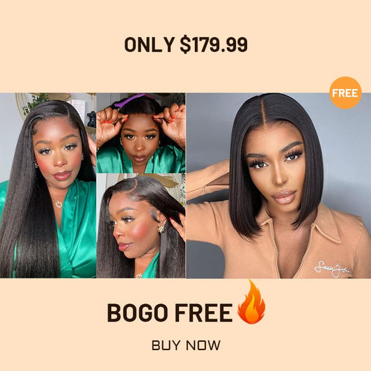 Bogo Free 6×4 Pre Cut Lace Kinky Straight And Free 5×5 Lace Bob Wig