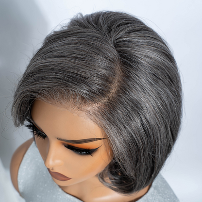 Salt & Pepper Curly Wave Bob Wig 100% Human Hair Pre-Cut 5x5 HD Lace Glueless Wear & Go Grey Wig Pre-Plucked Natural Summer Hairstyle