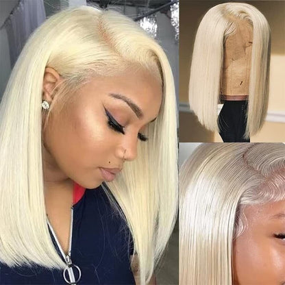 #613 Bob Short Straight 4×4 And 13×4 Lace Wig Blonde Bob Human Hair 180% Density Wig