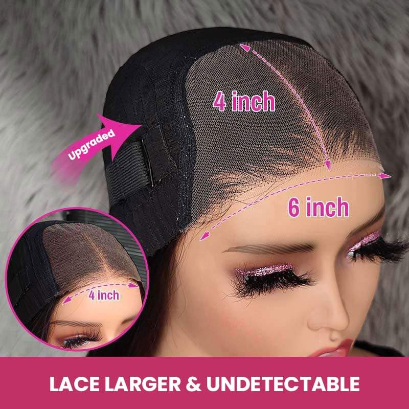 6×4 Pre Cut Lace Wear Go Black Water Wave HD Transparent Lace Wig Natural Black Color