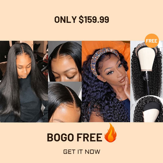 Bogo Free 4×4 Lace Closure Straight And Free Headband Kinky Curly Wig