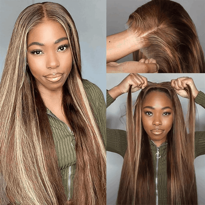 Flash Sale Highlight Color Glueless Silky Straight Pre-cut Lace Wig Beginner Friendly For Brand Day