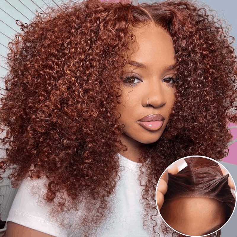 $99 Flash Sale Pre-Cut Lace Wig Wear and Go Kinky Curly Reddish Brown Color For Brand Day