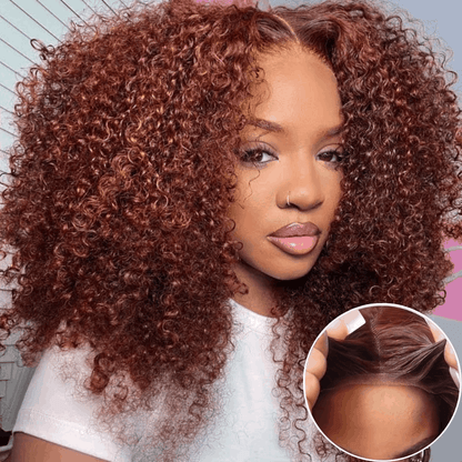 $99 Flash Sale Pre-Cut Lace Wig Wear and Go Kinky Curly Reddish Brown Color For Brand Day