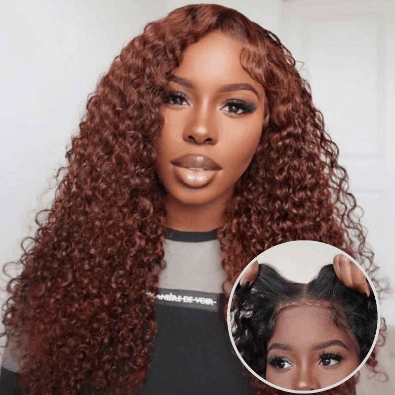 $99 Flash Sale Pre-Cut Lace Wig Wear and Go Kinky Curly Reddish Brown Color For Brand Day