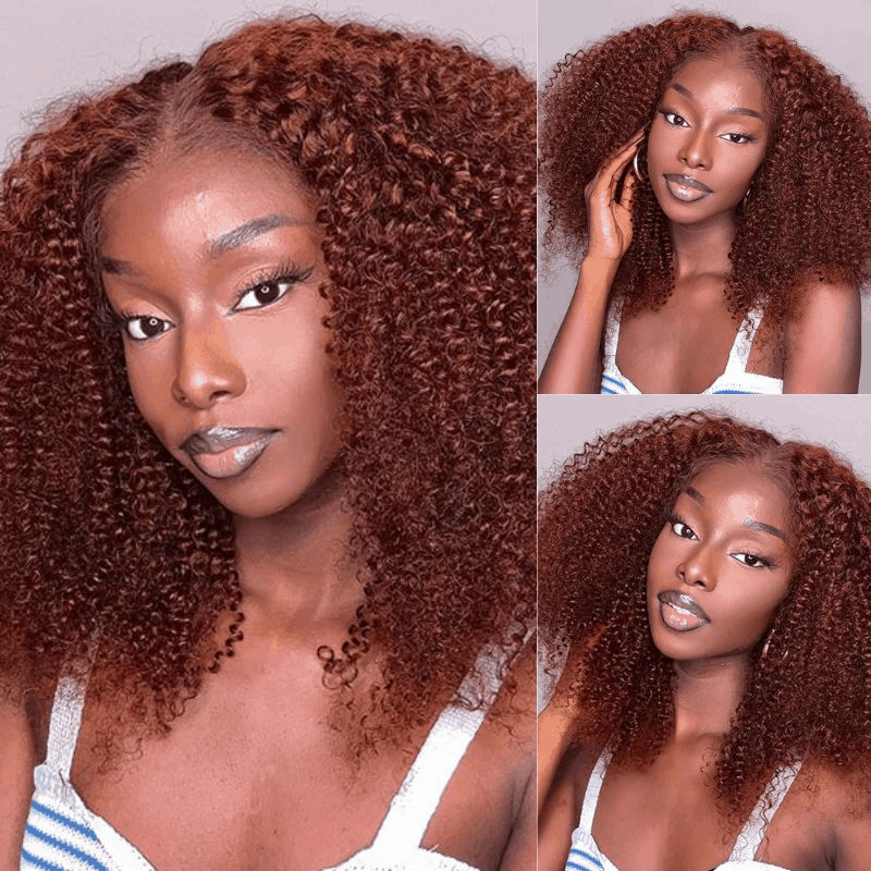 $99 Flash Sale Pre-Cut Lace Wig Wear and Go Kinky Curly Reddish Brown Color For Brand Day
