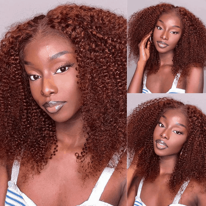 $99 Flash Sale Pre-Cut Lace Wig Wear and Go Kinky Curly Reddish Brown Color For Brand Day