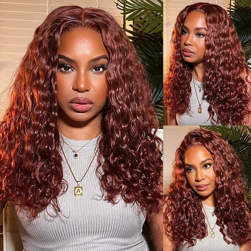 Wear Go 4×6 Pre-Cut Lace Wig Water Wave #33B Reddish Brown Color Human Hair Glueless Wig