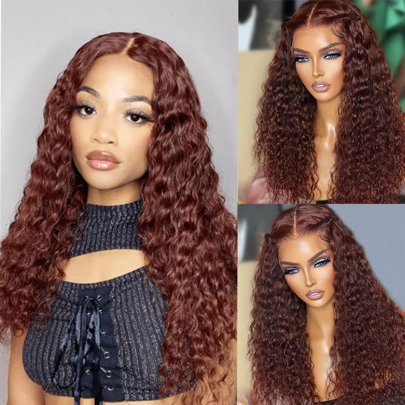 33B reddish brown water wave lace wig