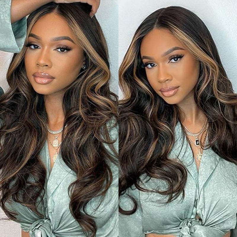DOLL FACE LYRIC Style Balayage Body Wave Honey Blonde 13×4 Pre Cut Lace With Ombre Highlights Human Hair Wig