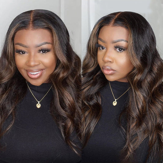 DOLL FACE LYRIC Style Balayage Body Wave Honey Blonde 13×4 Pre Cut Lace With Ombre Highlights Human Hair Wig