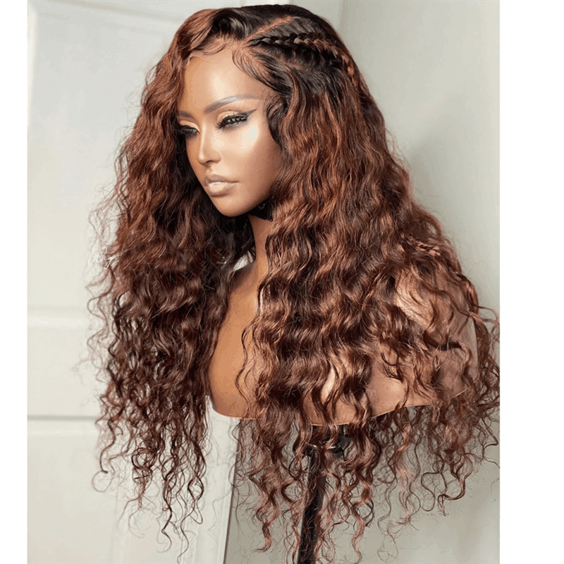 Best 1B/33 Ombre Color Loose Deep Wave HD Glueless Lace Frontal Wig Reddish Brown Colored Human Hair