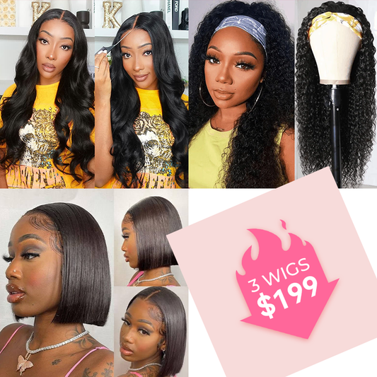 Body Wave 5×5 Pre Cut Lace Wig And Headband Kinky Curly Wig And 4×4 Lace Closure Bob Wig $199 Get 3 Wigs Sale