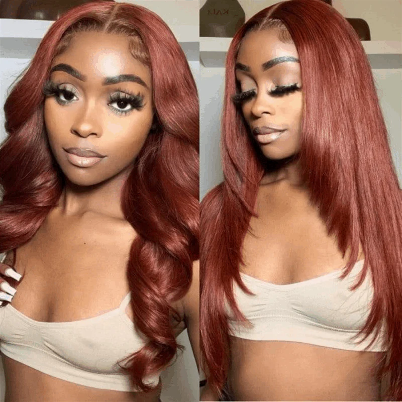 Bogo Free Highlights #4/27 Kinky Curly 13×4 Lace Wig And Reddish Brown Straight Pre-Cut Lace Wig