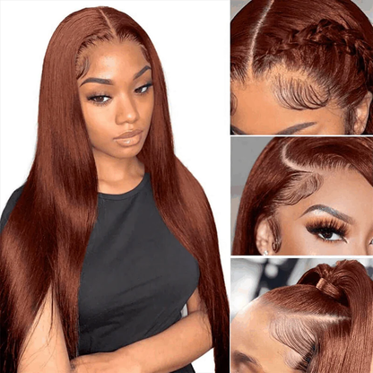 Bogo Free Highlights #4/27 Kinky Curly 13×4 Lace Wig And Reddish Brown Straight Pre-Cut Lace Wig