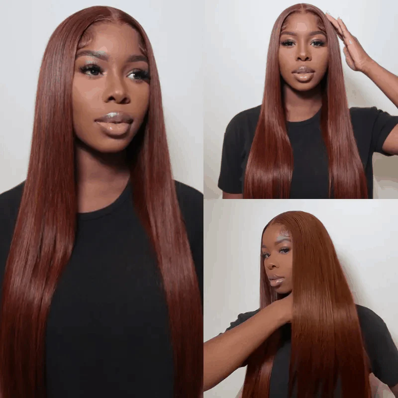 Bogo Free Highlights #4/27 Kinky Curly 13×4 Lace Wig And Reddish Brown Straight Pre-Cut Lace Wig