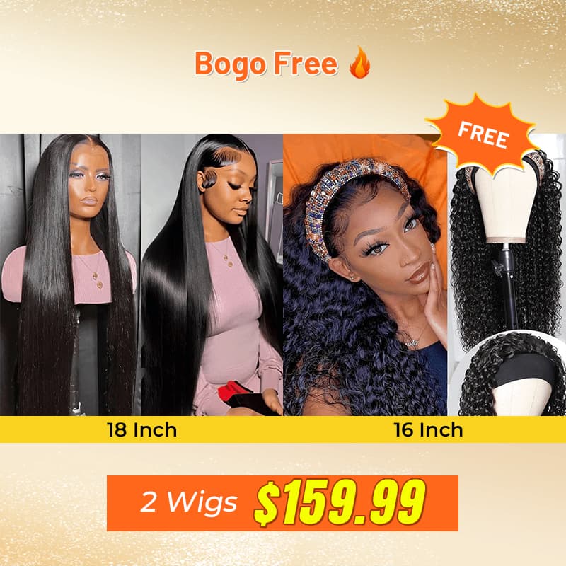 Bogo Free 4×4 Lace Closure Straight And Free Headband Kinky Curly Wig