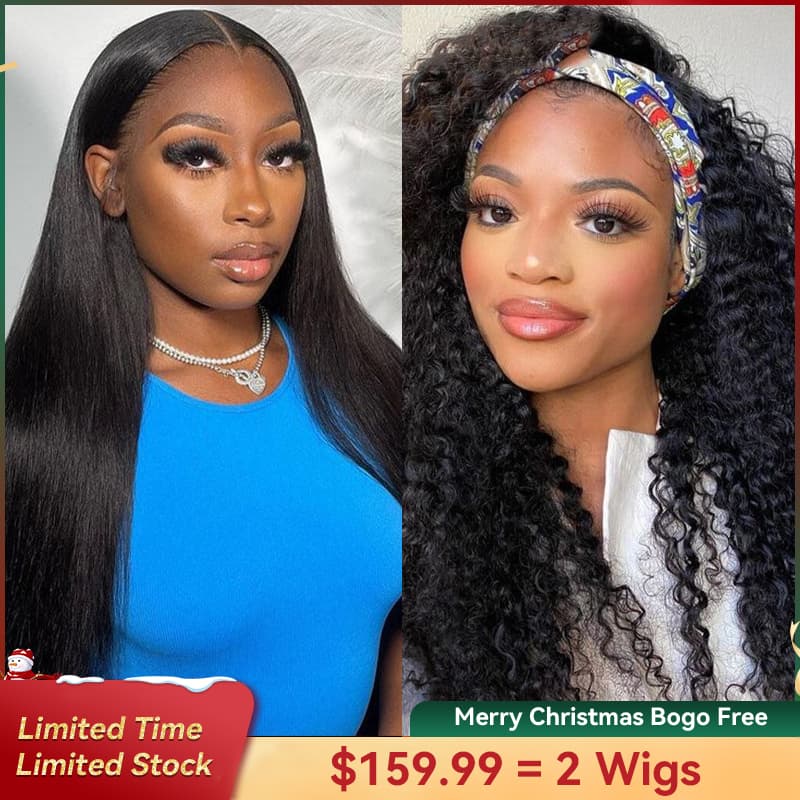 Bogo Free 4×4 Lace Closure Straight And Free Headband Kinky Curly Wig