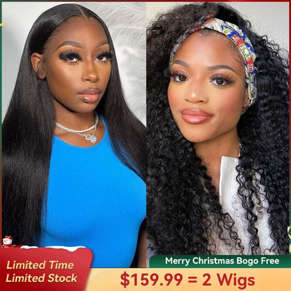 Bogo Free 4×4 Lace Closure Straight And Free Headband Kinky Curly Wig