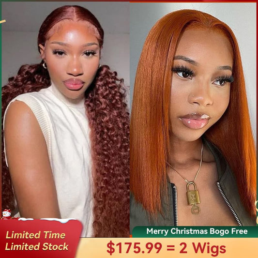 Bogo Free Auburn Color 13×4 Lace Jerry Curly And Free Ginger Orange T Part Bob Wig