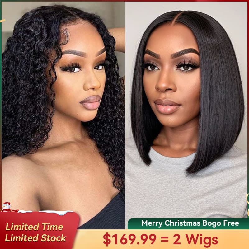 Bogo Free Glueless 6×4 Pre-Cut Lace Kinky Curly Wig And Bob 5×5 Lace Closure Wig