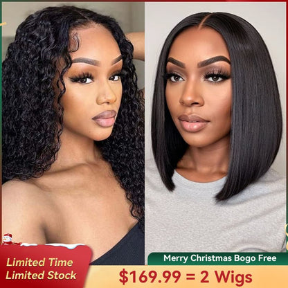 Bogo Free Glueless 6×4 Pre-Cut Lace Kinky Curly Wig And Bob 5×5 Lace Closure Wig