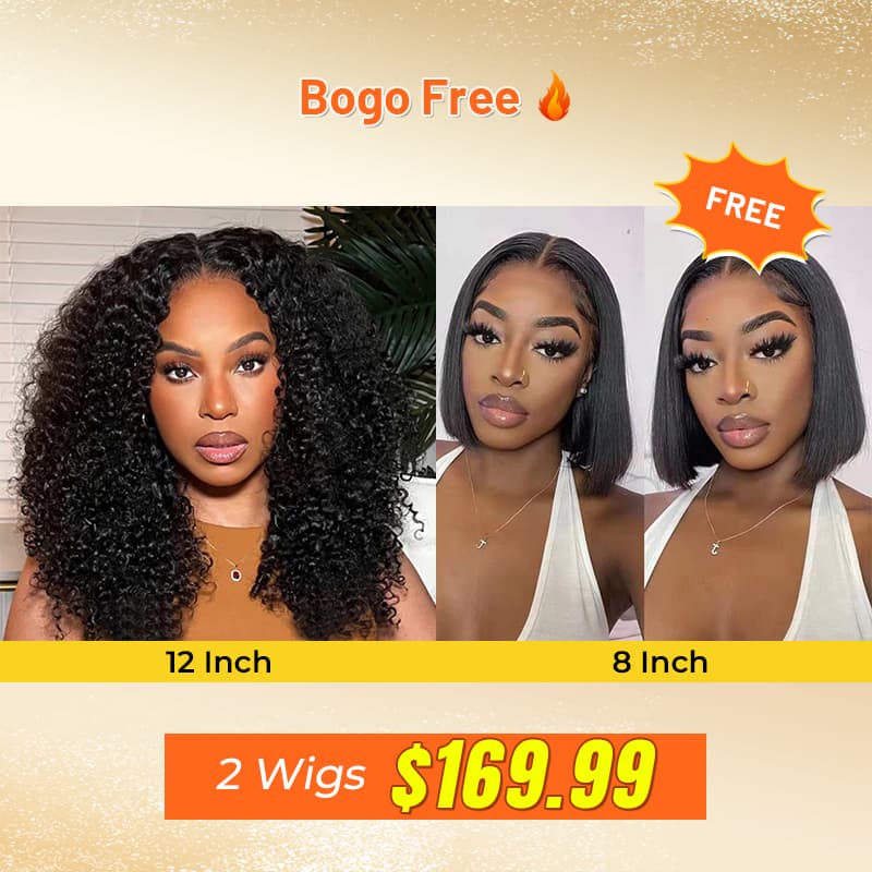 Bogo Free Glueless 6×4 Pre-Cut Lace Kinky Curly Wig And Bob 5×5 Lace Closure Wig